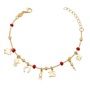 PULSERA BUENA SUERTE PLATA CHAPADO ORO