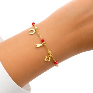 PULSERA BUENA SUERTE PLATA CHAPADO ORO