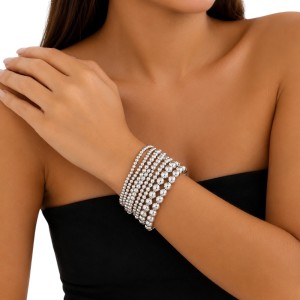 PULSERA BOLAS CHAPADO PLATA, VARIAS MEDIDAS