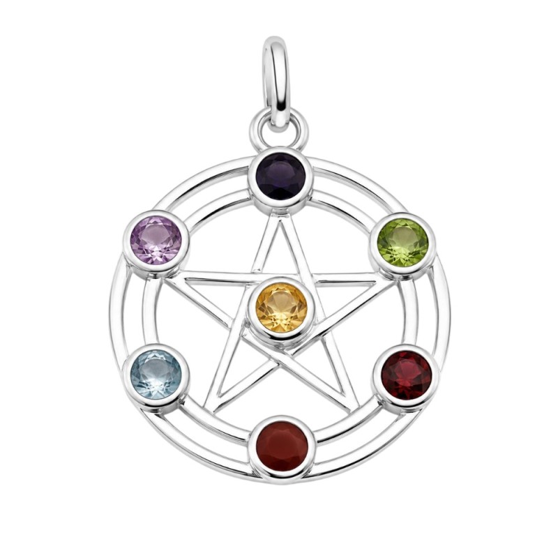 COLGANTE PENTAGRAMA 7 CHAKRAS PLATA DE LEY