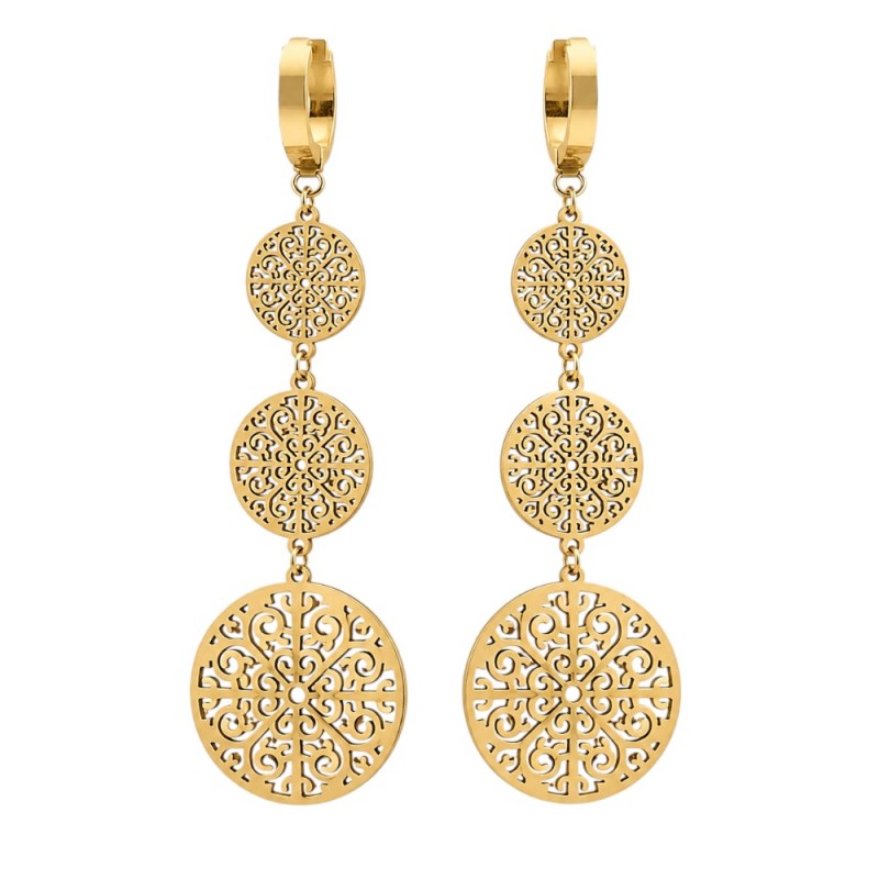 PENDIENTES LARGOS FILIGRANA DORADOS ACERO