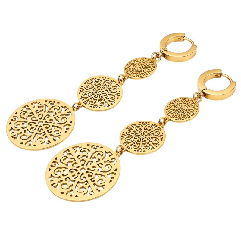 PENDIENTES LARGOS FILIGRANA DORADOS ACERO