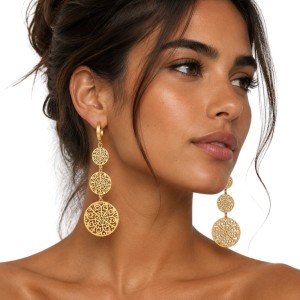 pendientes largos acero oro para verano