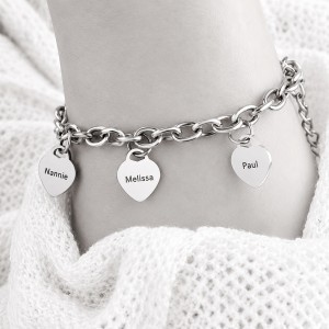 PULSERA ACERO CORAZONES PERSONALIZADOS CON NOMBRES
