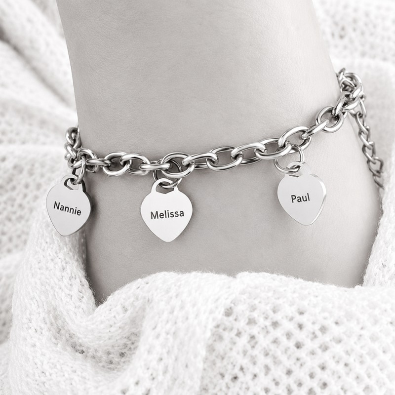 PULSERA ACERO CORAZONES PERSONALIZADOS CON NOMBRES
