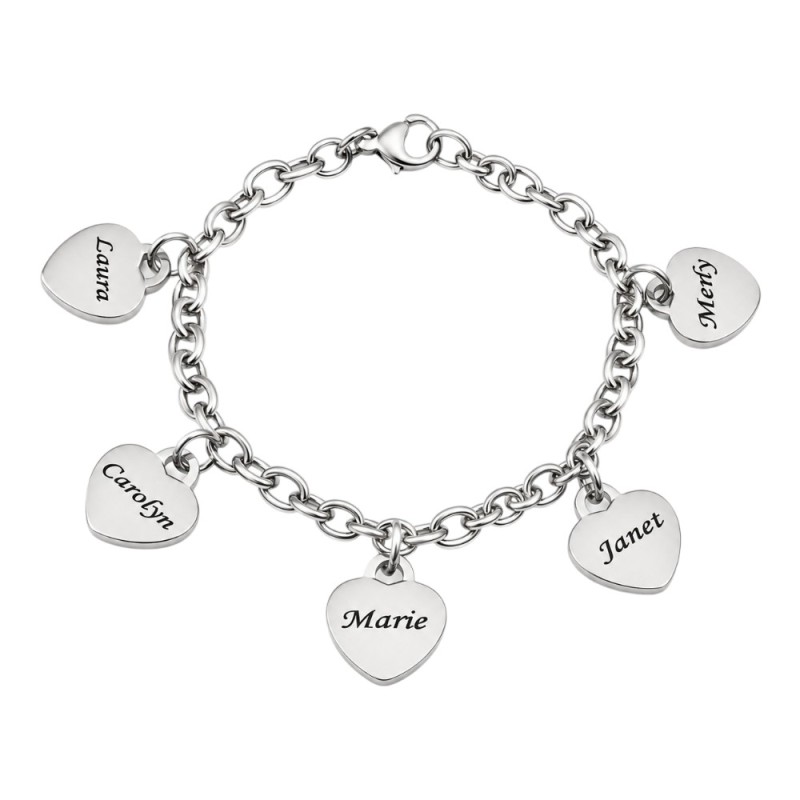 PULSERA ACERO CORAZONES PERSONALIZADOS CON NOMBRES