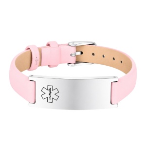 PULSERA ALERTA MÉDICA ACERO Y CUERO PARA GRABAR
