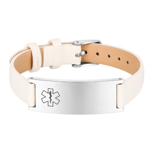 PULSERA ALERTA MÉDICA ACERO Y CUERO PARA GRABAR