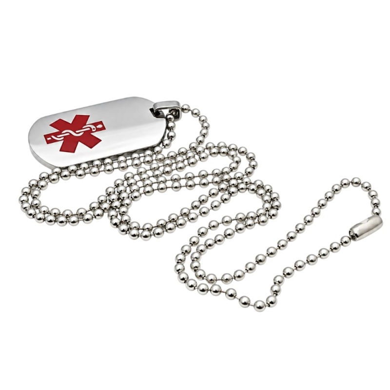 COLGANTE PLACA ALERTA MÉDICA, ALÉRGICOS, ALZHEIMER, EN ACERO