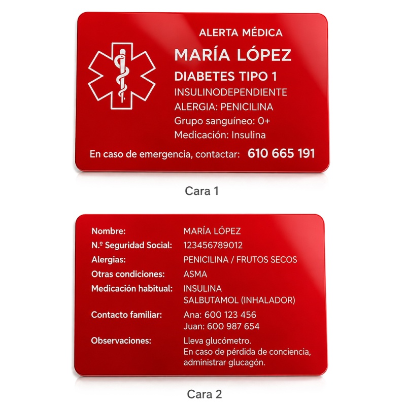 TARJETA ALERTA MÉDICA PERSONALIZADA PARA CARTERA