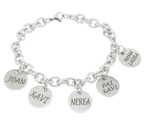 PULSERA ROLO ACERO CON MEDALLAS PARA GRABAR