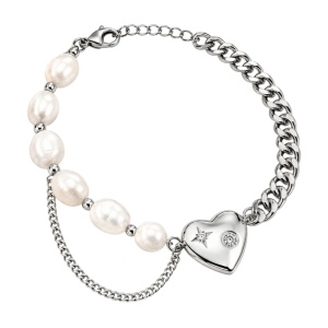 pulsera perlas con corazón acero