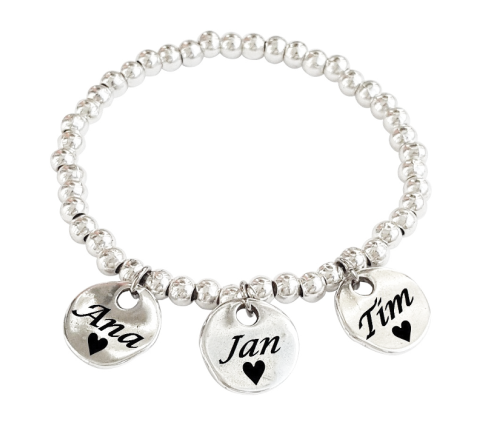 PULSERA BOLAS CON MEDALLAS PERSONALIZADAS