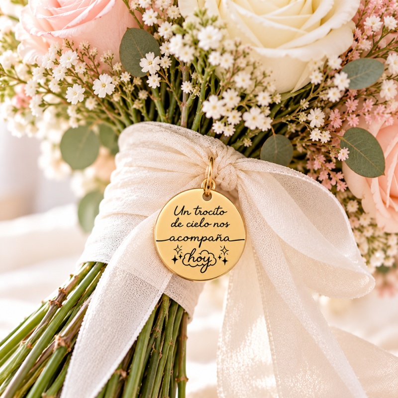 MEDALLA REDONDA PARA RAMO DE NOVIA CON FOTO