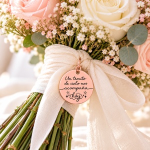 medalla para ramo de novia personalizada acero y oro rosa