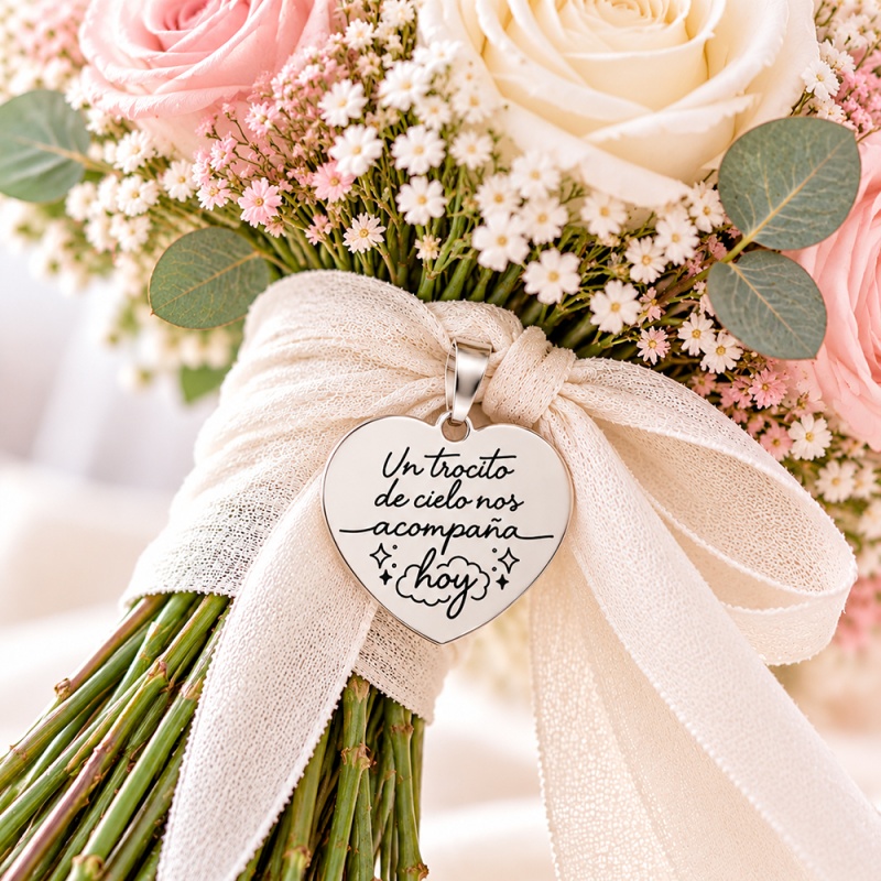 MEDALLA CORAZÓN PARA RAMO DE NOVIA CON FOTO