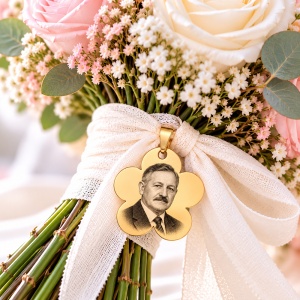 MEDALLA FLOR PARA RAMO DE NOVIA CON FOTO