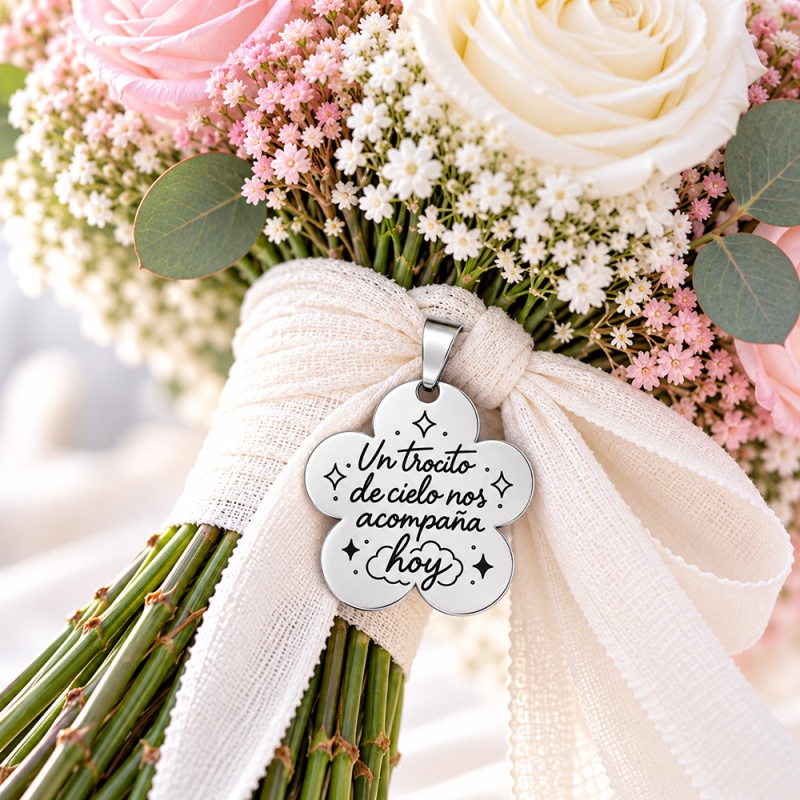 MEDALLA FLOR PARA RAMO DE NOVIA CON FOTO