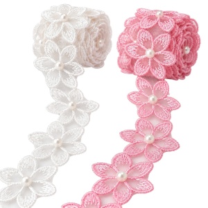cinta de flores y perlas para ramo de novia