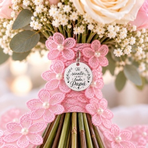 cinta de flores rosas y perlas para ramo de novia