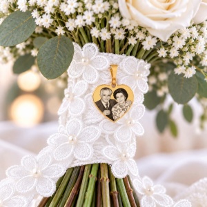 cinta de flores blancas y perlas para ramo de novia