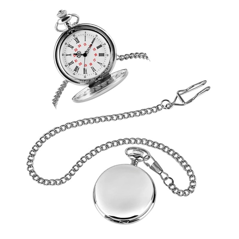RELOJ DE BOLSILLO PLATEADO NÚMEROS ROMANOS PARA GRABAR