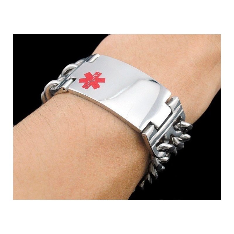 ESCLAVA ALERTA MÉDICA ANCHA DOBLE MALLA ACERO