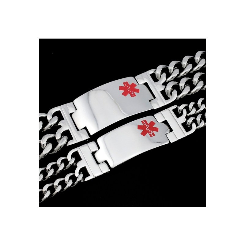 ESCLAVA ALERTA MÉDICA ANCHA DOBLE MALLA ACERO