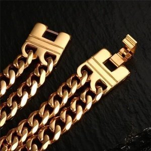 ESCLAVA GORDA DOBLE MALLA ACERO Y ORO