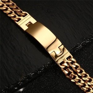 ESCLAVA GORDA DOBLE MALLA ACERO Y ORO