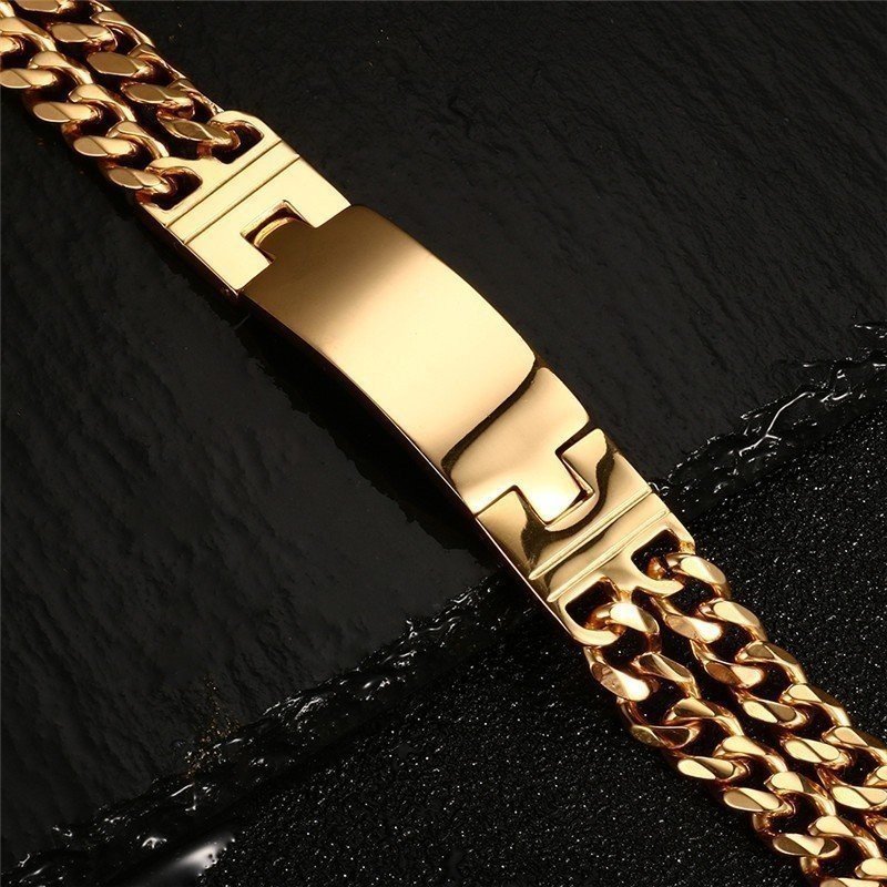 ESCLAVA GORDA DOBLE MALLA ACERO Y ORO