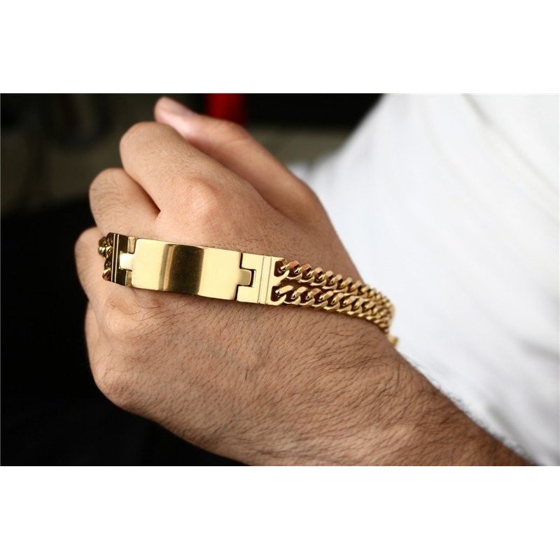 ESCLAVA GORDA DOBLE MALLA ACERO Y ORO