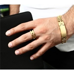 ESCLAVA GORDA DOBLE MALLA ACERO Y ORO