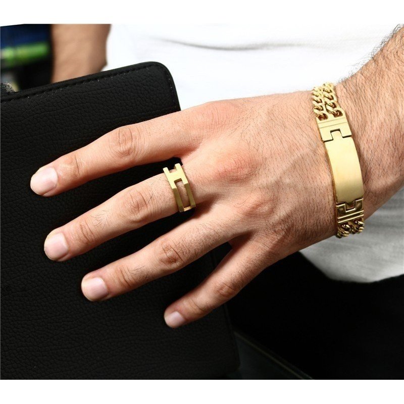 ESCLAVA GORDA DOBLE MALLA ACERO Y ORO