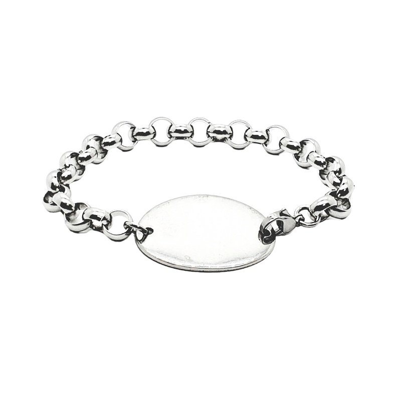 PULSERA CON CHAPA OVALADA DE ACERO PARA GRABAR