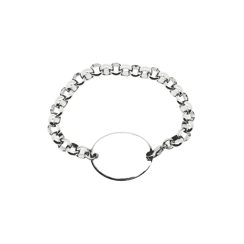 PULSERA CON CHAPA OVALADA DE ACERO PARA GRABAR