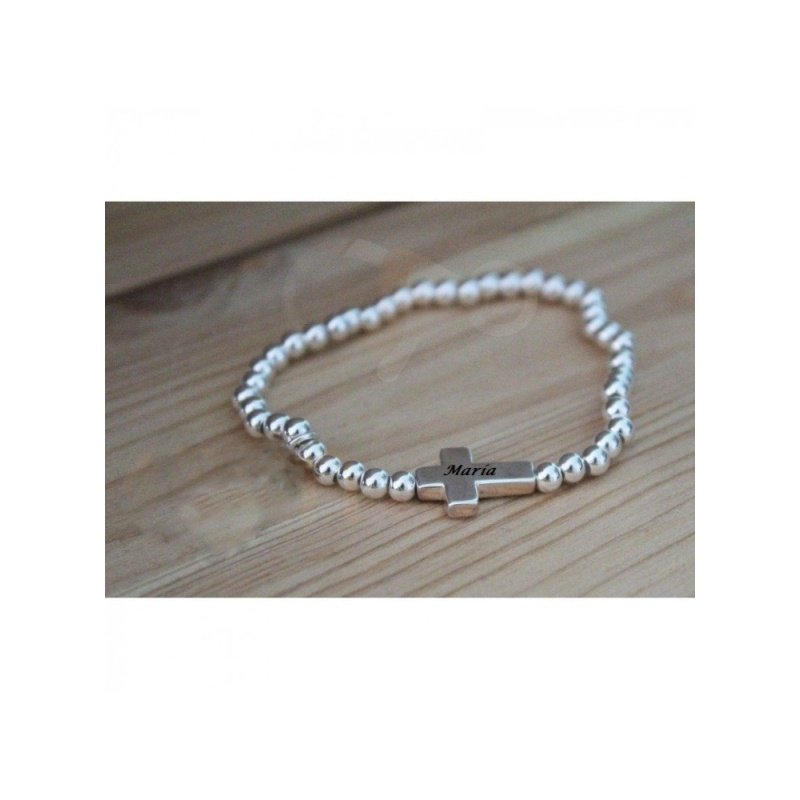 PULSERA BOLAS PLATA DE LEY CON CRUZ