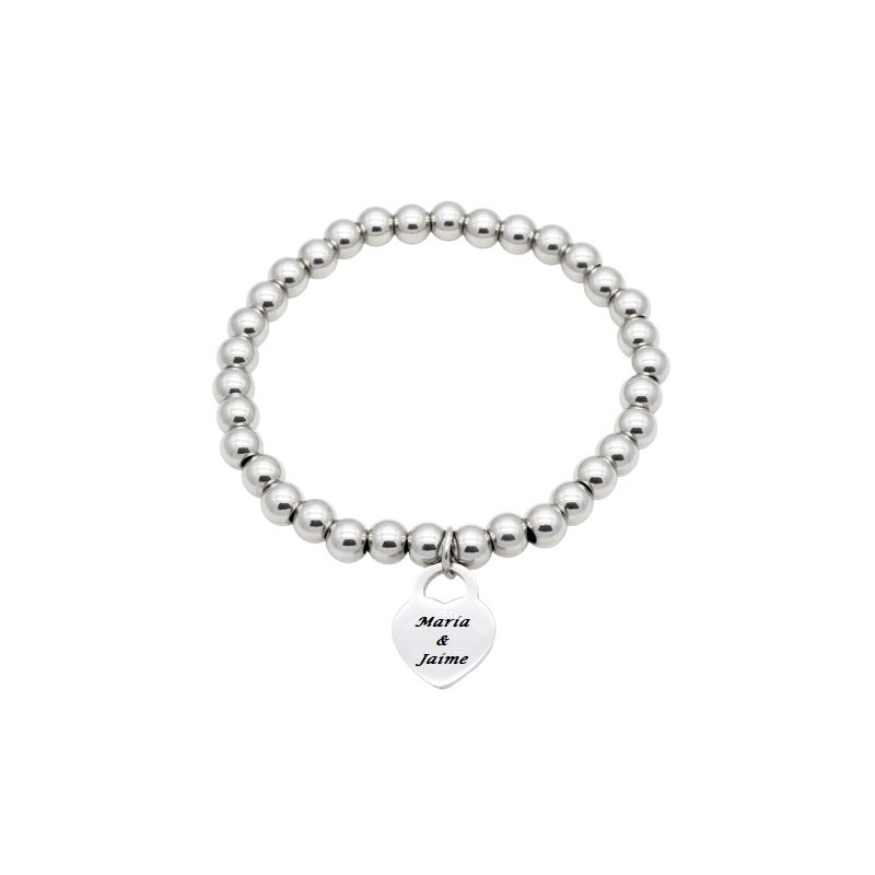 PULSERA BOLAS DE ACERO INOX CON CORAZÓN PARA GRABAR