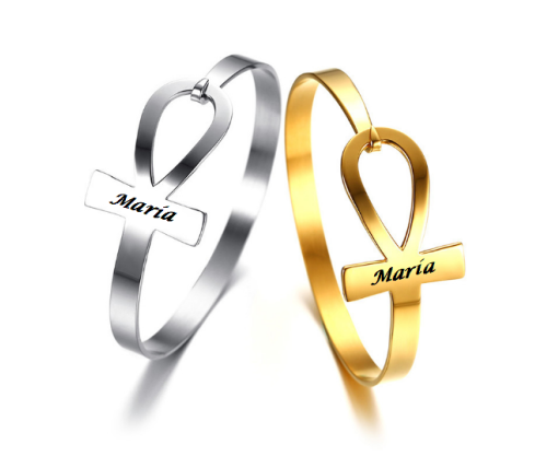 BRAZALETE CRUZ DE LA VIDA, ACERO (SE GRABA)