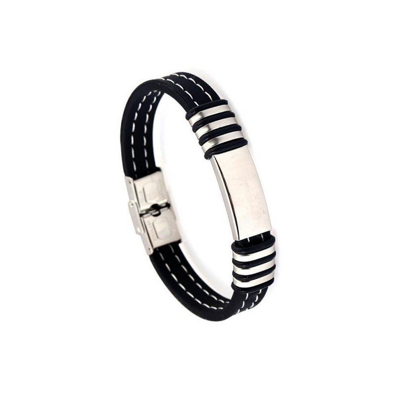 ESCLAVA ACERO Y CAUCHO COSTURAS