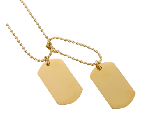 CHAPAS DOBLES TIPO MILITAR EN ACERO Y ORO PARA GRABAR