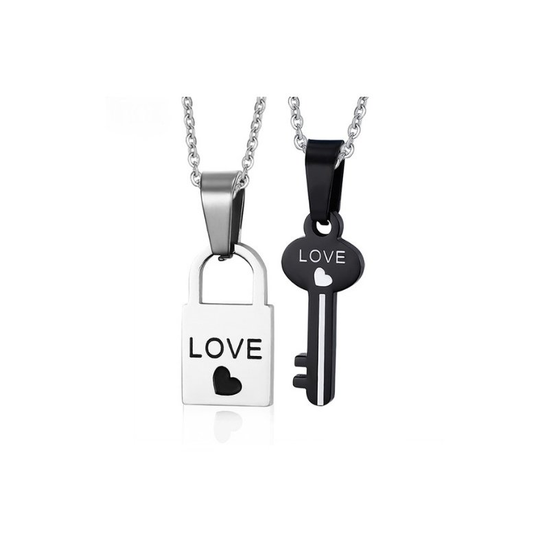 PAREJA DE COLGANTES ENAMORADOS, CANDADO Y LLAVE