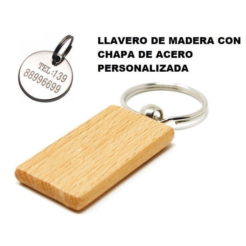 LLAVERO DE MADERA CON CHAPA PERSONALIZADA