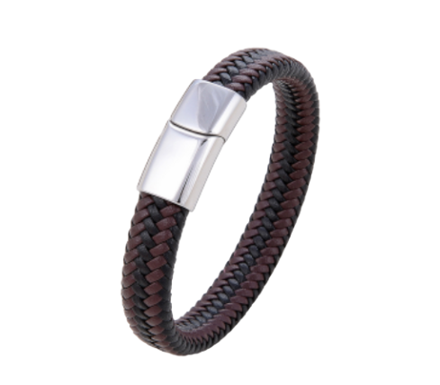 PULSERA UNISEX DE CUERO TRENZADO BICOLOR (SE GRABA)