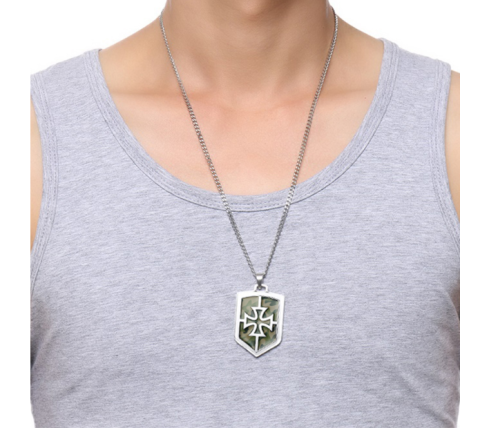 COLGANTE PLACA CAMUFLAJE CRUZ TEMPLARIA ACERO, PARA GRABAR