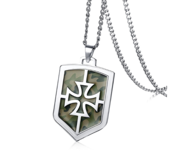 COLGANTE PLACA CAMUFLAJE CRUZ TEMPLARIA ACERO, PARA GRABAR