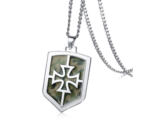 COLGANTE PLACA CAMUFLAJE CRUZ TEMPLARIA ACERO, PARA GRABAR