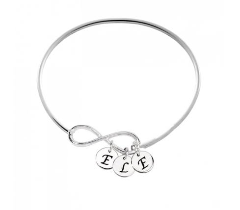 PULSERA INFINITO CON MEDALLITAS INICIAL, PLATA DE LEY 925
