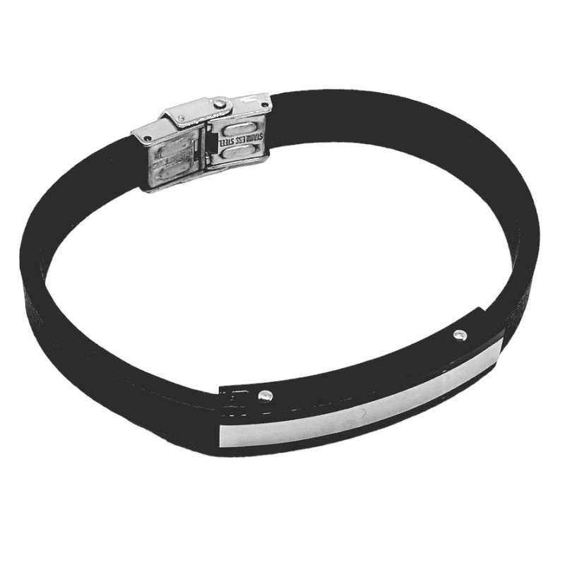 ESCLAVA EN ACERO Y CUERO CON CHAPA BICOLOR