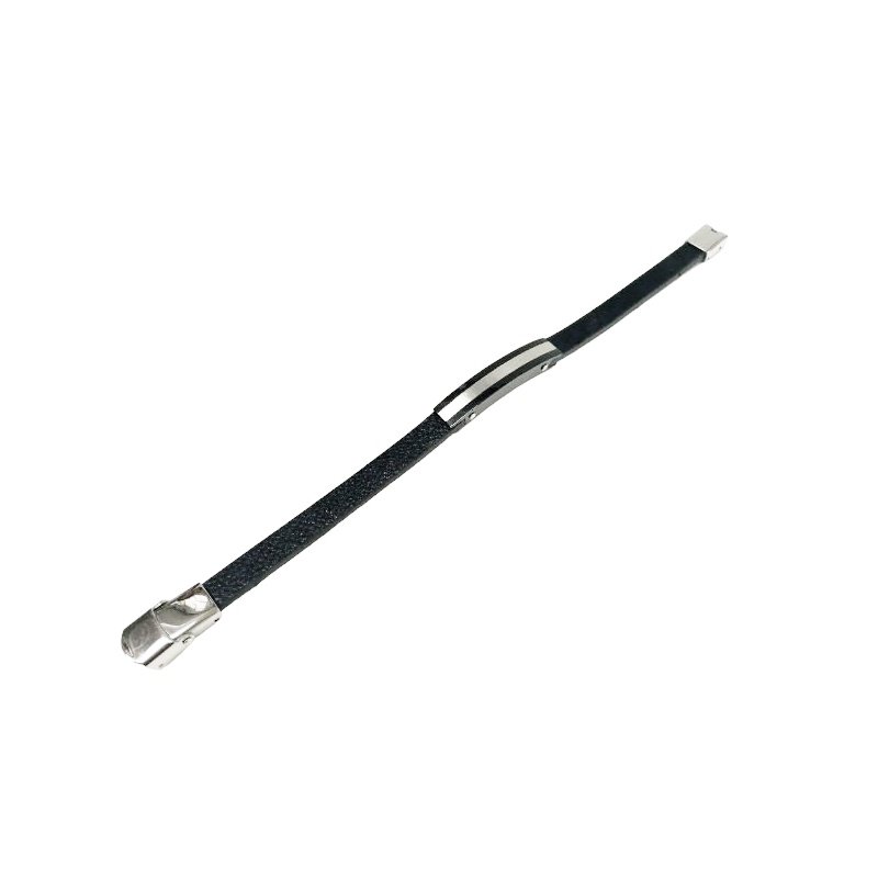 ESCLAVA EN ACERO Y CUERO CON CHAPA BICOLOR